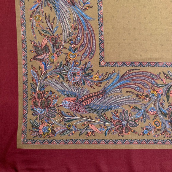Ascot Silk Scarf Floral Bird Print Square Neck‎ Head Burgundy 34x34 - Picture 1 of 10